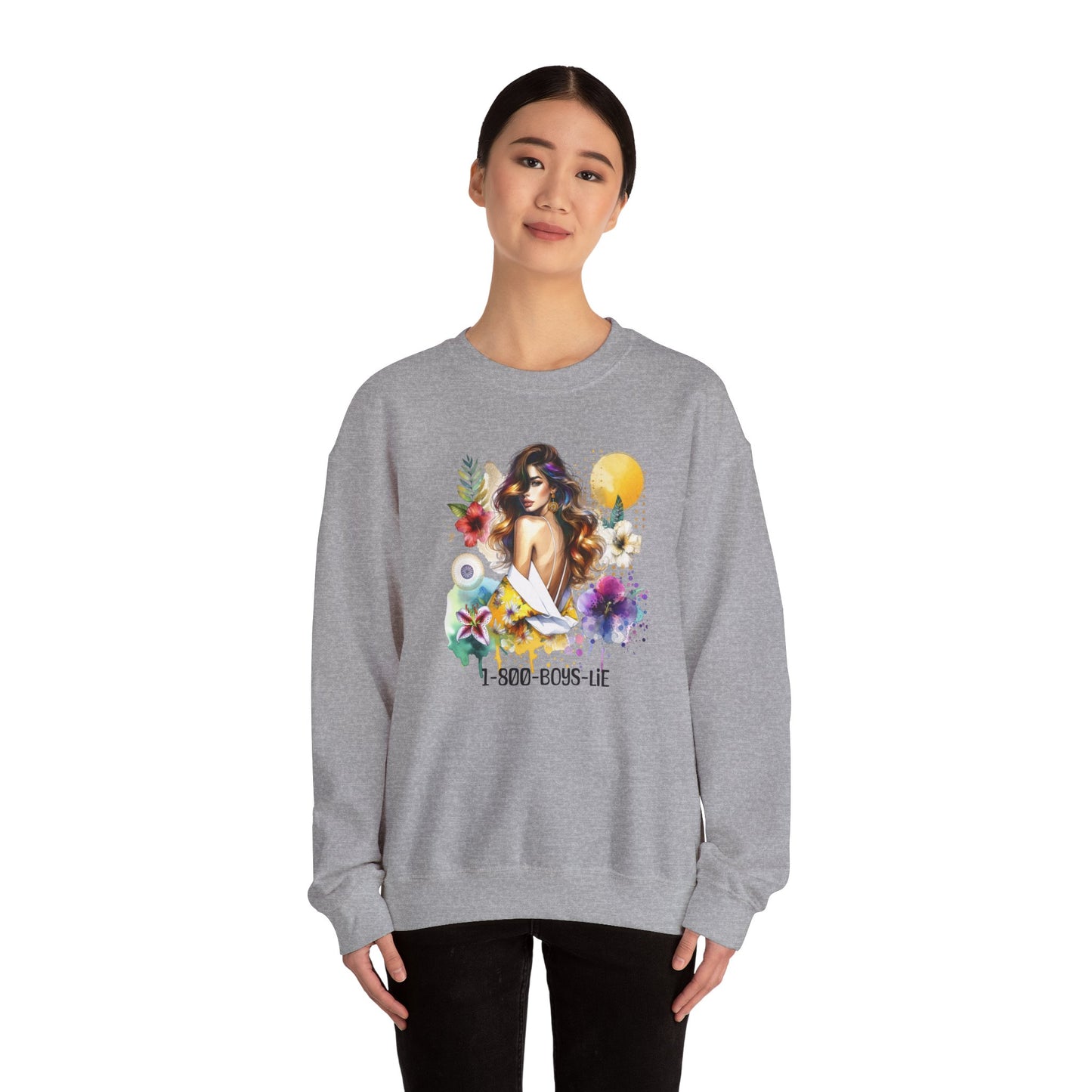 1-800-Boys-Lie Bohemian Floral Crewneck Sweatshirt, Trendy Oversized Sweater, Unique Gift for Her, Cozy Fall Apparel, Birthday & Casual Wear