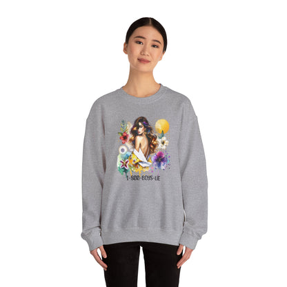 1-800-Boys-Lie Bohemian Floral Crewneck Sweatshirt, Trendy Oversized Sweater, Unique Gift for Her, Cozy Fall Apparel, Birthday & Casual Wear