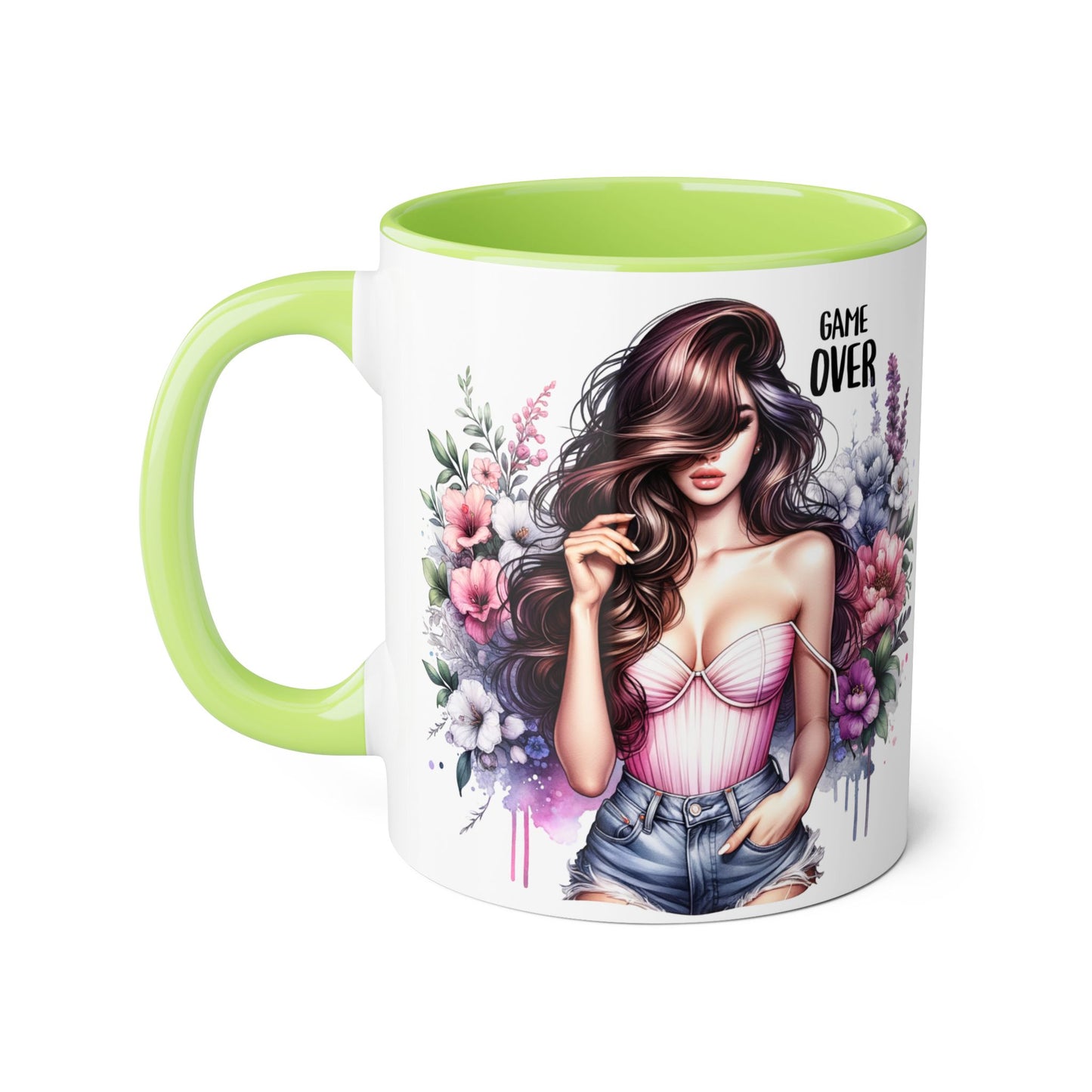 Game Over Floral Accent Mug - 11oz, Coffee Cup for Her, Gift for Gamers, Fun Tea Mug, Unique Kitchen Decor, Women’s Gift Idea
