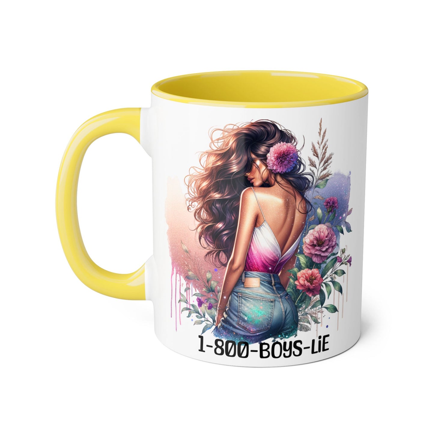 1-800-BOYS-LIE Floral Glam Accent Mug - 11oz Cool Coffee Cup for Stylish Sips, Perfect for Gifts, Parties, or Everyday Use