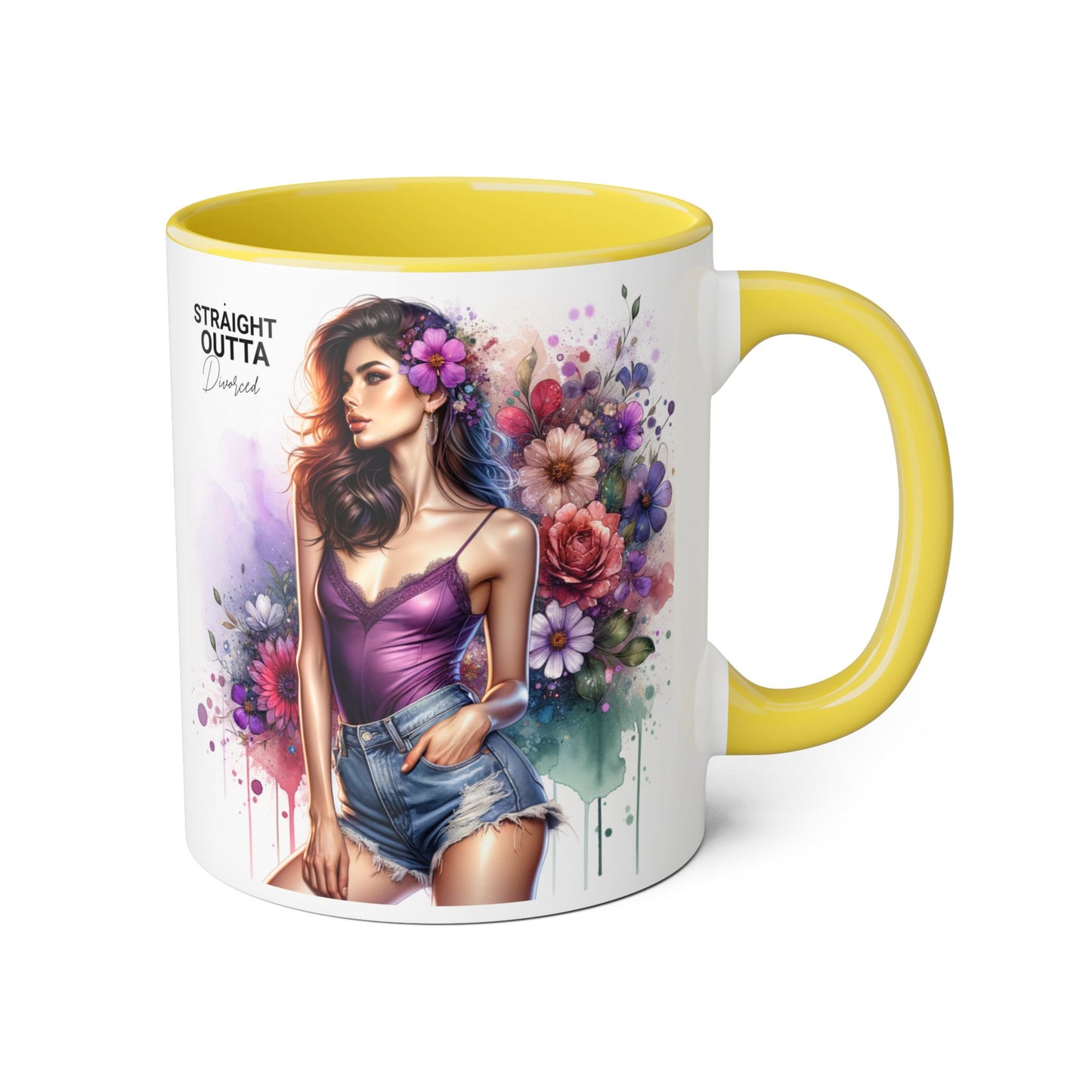 Straight Outta Divorced Humoristic Floral Art Accent Mug, Straight Outta, Gift for Her, Coffee Lover, Home Décor, Unique Tea Cup, Birthday Present