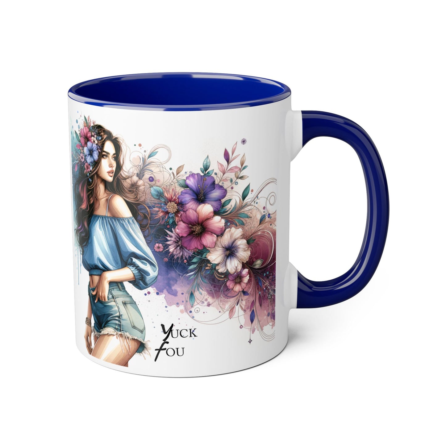 Yuck Fou Bohemian Floral Accent Mug, 11oz Coffee Cup for Art Lovers, Unique Gift for Birthdays, Mother's Day, Relaxation Tea, Decor
