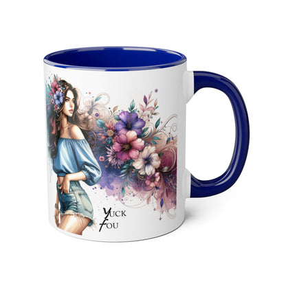 Yuck Fou Bohemian Floral Accent Mug, 11oz Coffee Cup for Art Lovers, Unique Gift for Birthdays, Mother's Day, Relaxation Tea, Decor