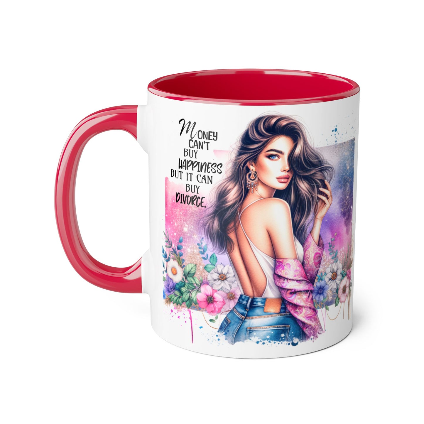 Money Can't Buy Happiness But It Can Buy Divorce Humoristic Empowerment Mug for Self-Love, Coffee Cup, Birthday Gift, Inspirational Decor, Divorce Gift, Floral Design
