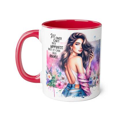 Money Can't Buy Happiness But It Can Buy Divorce Humoristic Empowerment Mug for Self-Love, Coffee Cup, Birthday Gift, Inspirational Decor, Divorce Gift, Floral Design