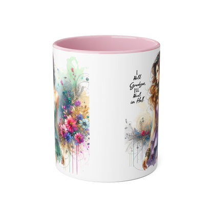 I Hold Grudges, I'll Heal in Hell Artistic Accent Mug, Inspirational Gift for Her, Colorful Flower Design, Unique Coffee Cup, Perfect for Birthdays, Art Lovers' Mug