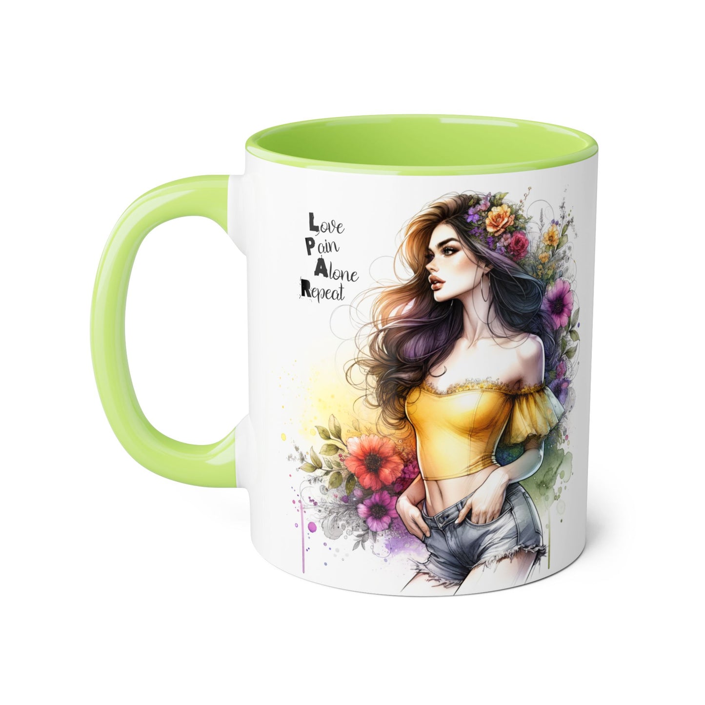 Colorful Artistic Accent Mug with Floral Design, Boho Coffee Cup, Gift for Her, Unique Tea Mug, Inspirational Quote Mug