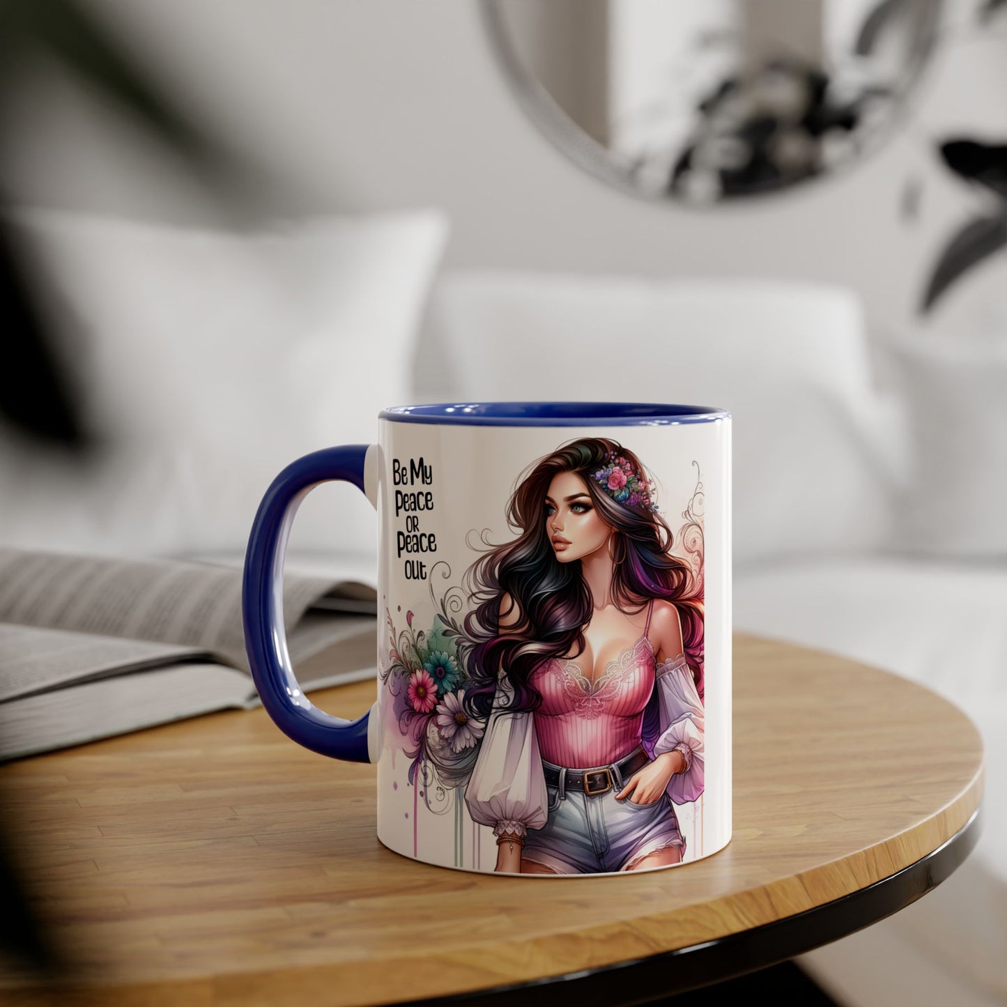 Bohemian Accent Mug, Be My Peace or Peace Out Gift, Artistic Coffee Mug, Floral Coffee Cup, Gift for Her
