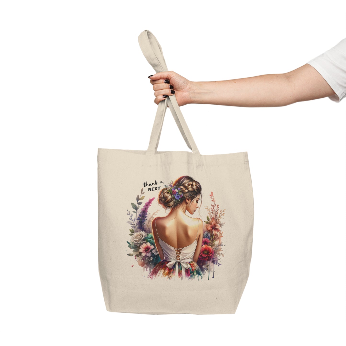 Thank U, Next Floral Bride Tote Bag, Canvas Shopping Tote, Wedding Gift, Bridal Shower Accessory, Eco-Friendly Bag, Personalized Tote