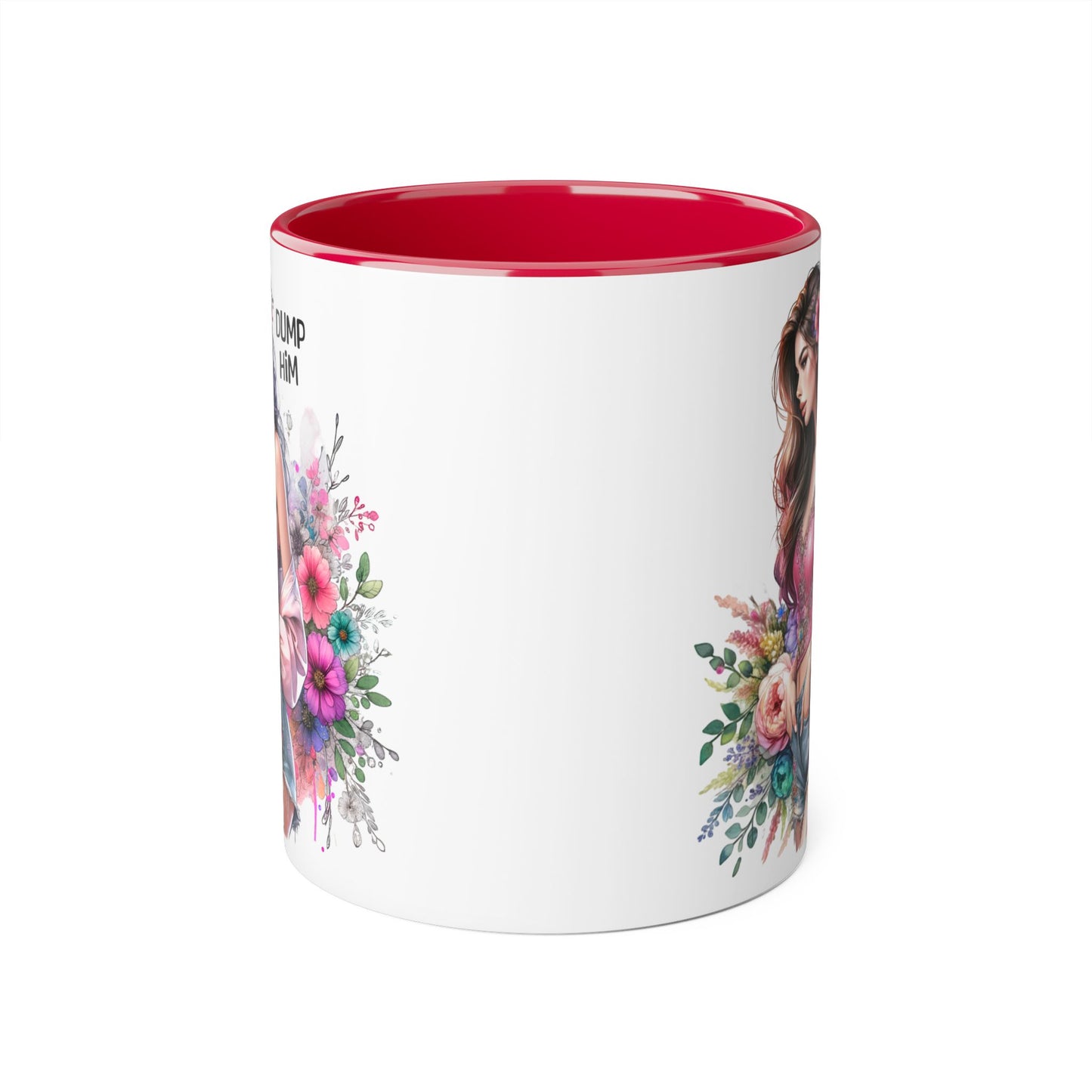 Floral Accent Mug, 11oz Coffee Cup, Gift for Her, Inspirational Mug, Cute Floral Design, Self-Love Coffee Mug