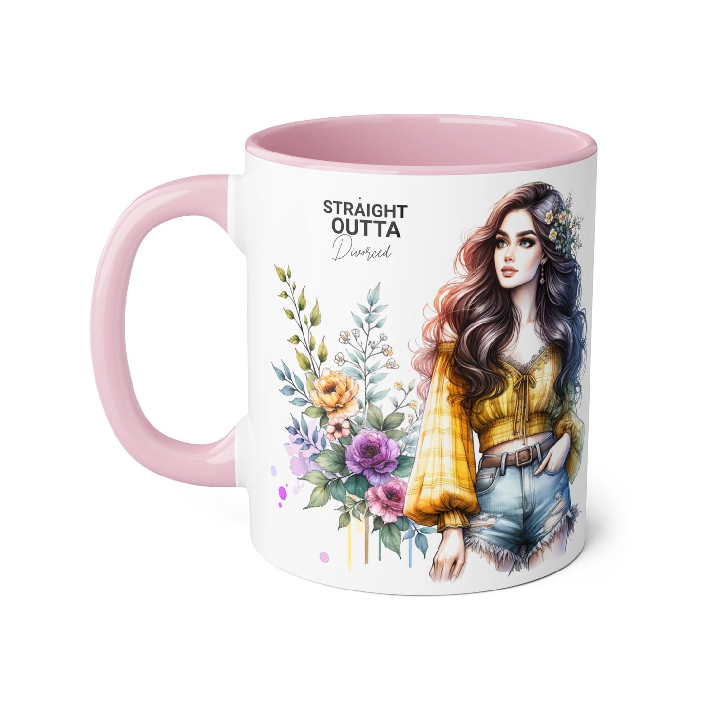 Straight Outta Divorced Humoristic Stylish Floral Accent Mug, Perfect for Coffee Lovers, Gift for Her, Home Decor, Mother's Day, Birthday, Everyday Use