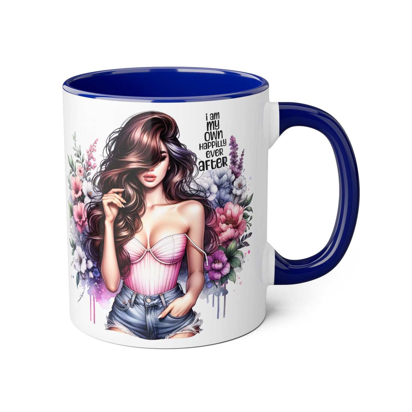 I Am My Own Happily Ever After Empowered Floral Accent Mug, Encouragement Gift for Women, Inspirational Coffee Cup, Self-Love Decor, Black Handle Mug