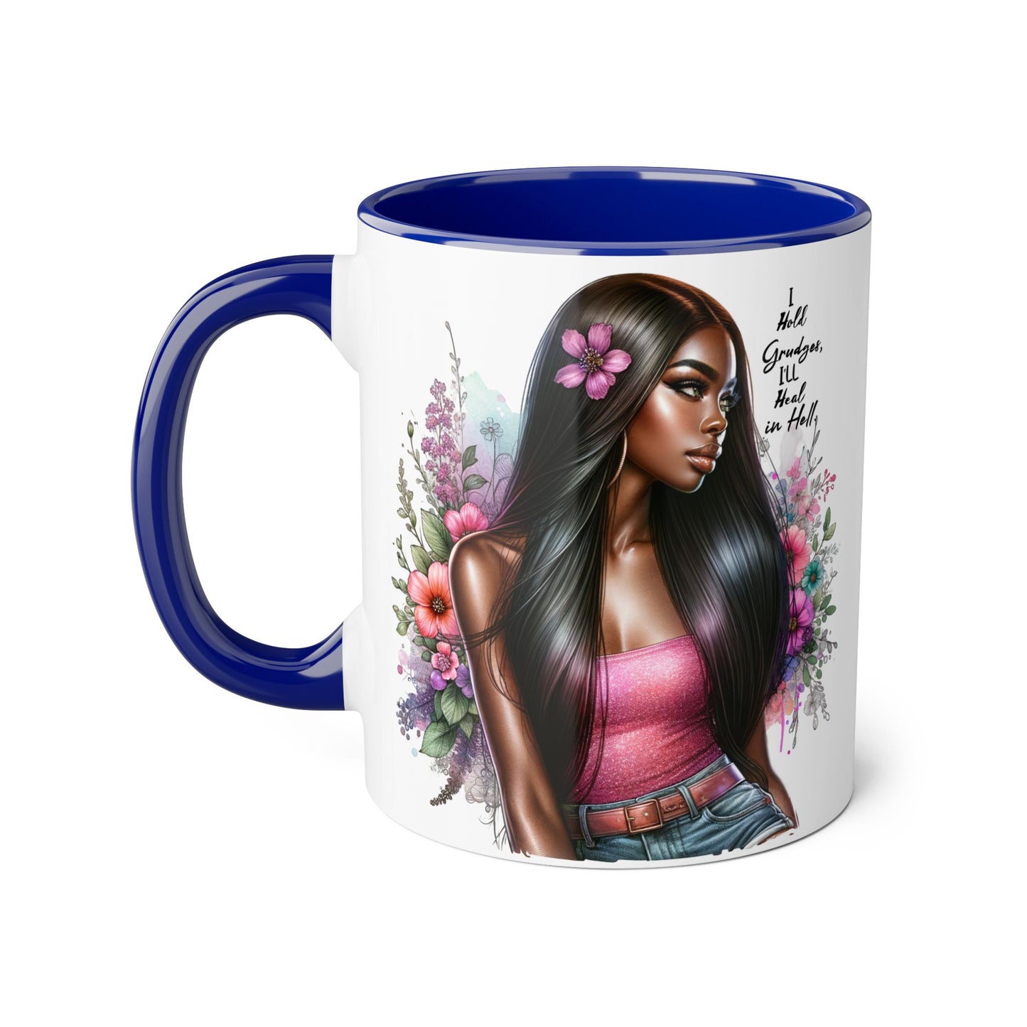 I Hold Grudges, I'll Heal in Hell  Humoristic Floral Portrait Accent Mug, 11oz - Empowering Gift for Her, Cozy Coffee Cup, Beautiful Art for Home, Unique Present for Birthdays, [...]