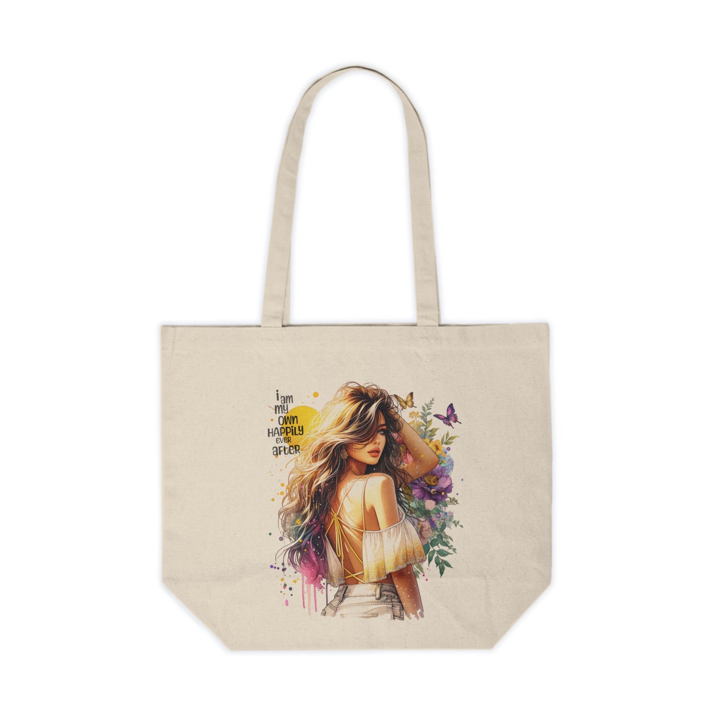 I Am My Own Happily Ever After Stylish Canvas Shopping Tote | Floral Art, Eco-Friendly Bag, Gift for Her, Quote Tote, Reusable Grocery Bag, Trendy Handbag