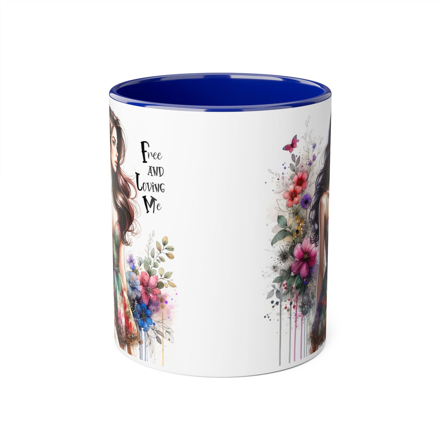 Free and Loving Me Floral Accent Mug | 11oz Coffee Cup, Gift for Her, Art Mug, Bohemian Decor, Flower Lover Gift