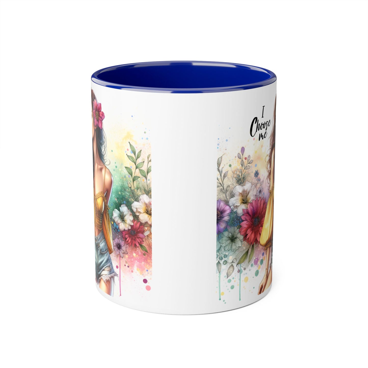 I Choose Me Floral Themed Accent Mugs, 11oz - Eco-Friendly Gift for Self-Care, Birthdays, Friends, Tea Lover, Inspirational Quotes