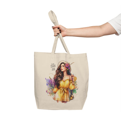 I Am My Own Happily Ever  After Chic Illustration Canvas Tote Bag | Eco-Friendly Grocery Bag, Beach Tote, Gift for Her, Market Bag, Inspirational Quote Tote