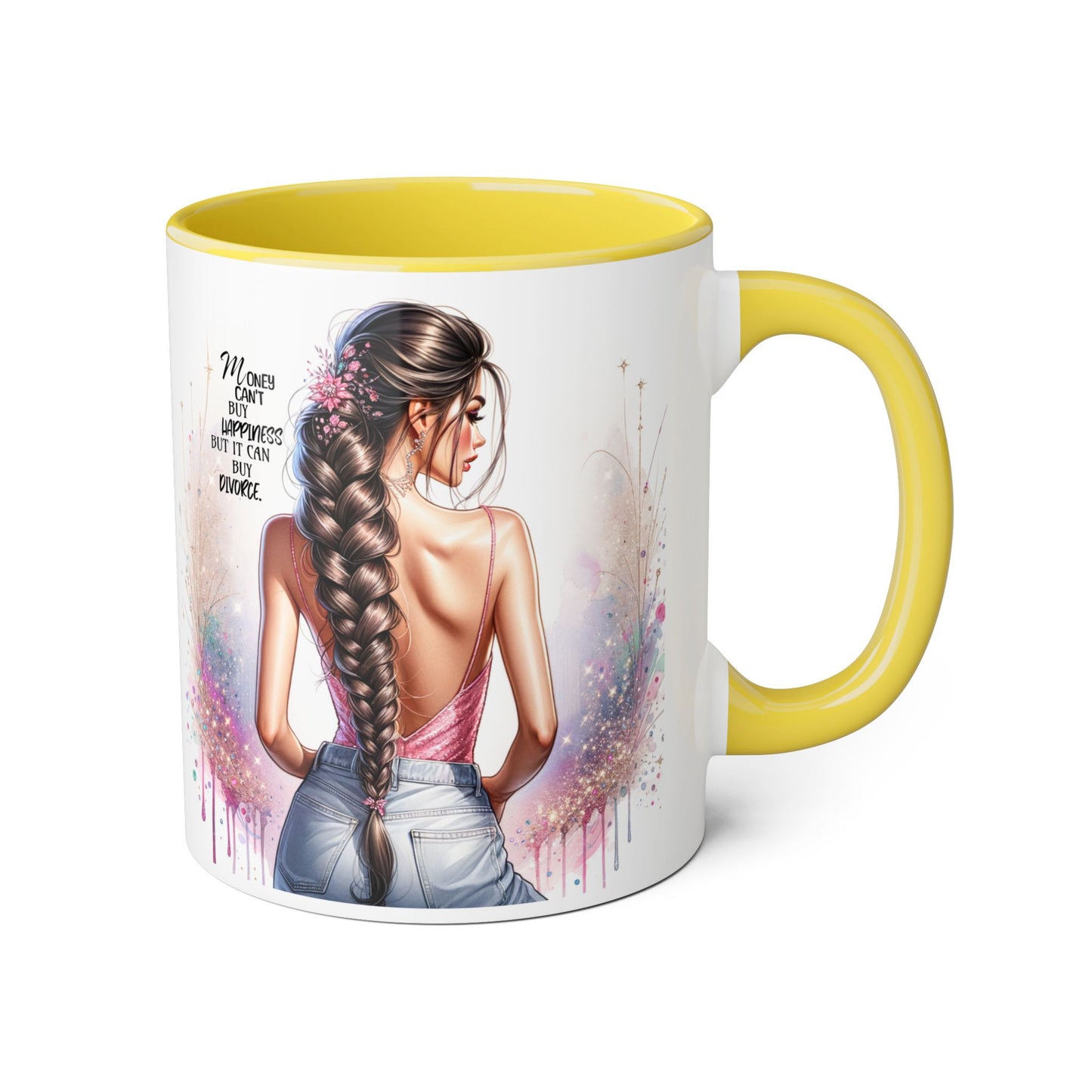 Money Can't Buy Happiness But It Can Buy Divorce Humoristic Empowered Woman Accent Mug, Inspirational Coffee Cup, Gift for Her, Motivational Mugs, Birthday Present, Unique Drinkware