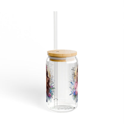 I Don't Make Mistakes, I Date Them ,16oz Boho Sipper Glass with Floral Design, Perfect for Water, Iced Tea, Smoothies, Gift for Her, Sustainable Drinkware