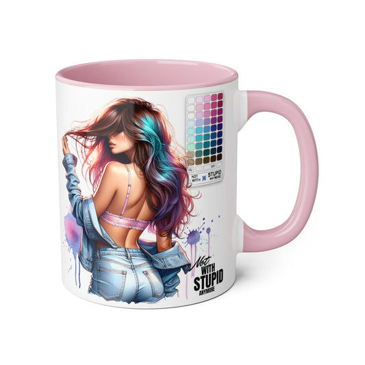 Not With Stupid Anymore Humoristic Vibrant Accent Mug - Perfect Gift for Creative Souls, Quirky Coffee Lover, Art Enthusiast, Birthday, or Just Because