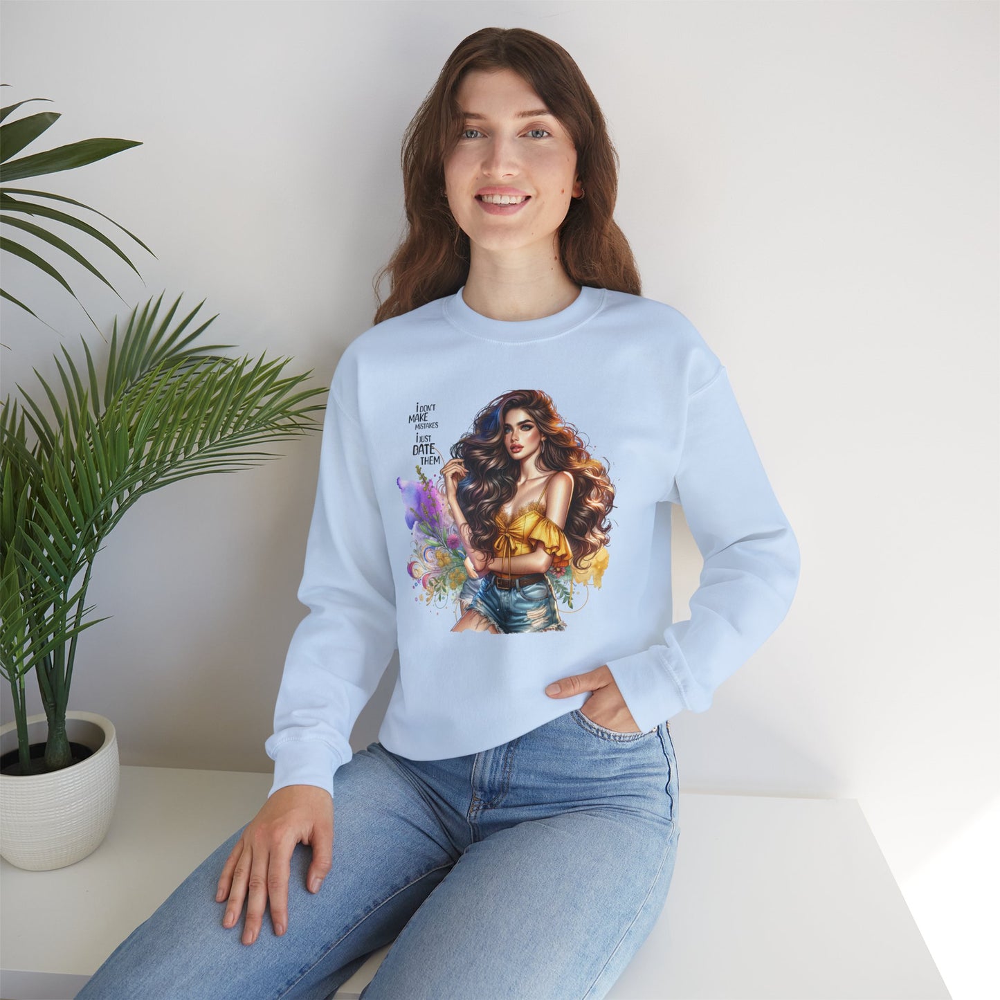 I Don`t  Make Mistakes, I Just Date Them Artistic Crewneck Sweatshirt - Perfect for Casual Outings, Gifts, Festivities, and Everyday Comfort, Featuring Colorful Designs