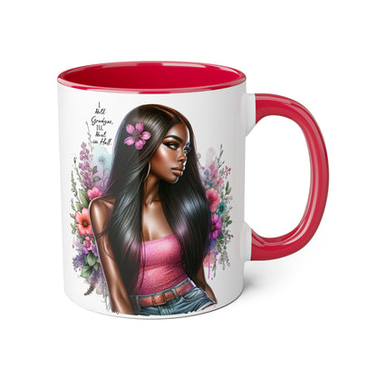 I Hold Grudges, I'll Heal in Hell  Humoristic Floral Portrait Coffee Mug - Perfect Gift for Her, Stylish Home Decor, Inspirational Quote, Unique Tea Cup, Birthday Treat