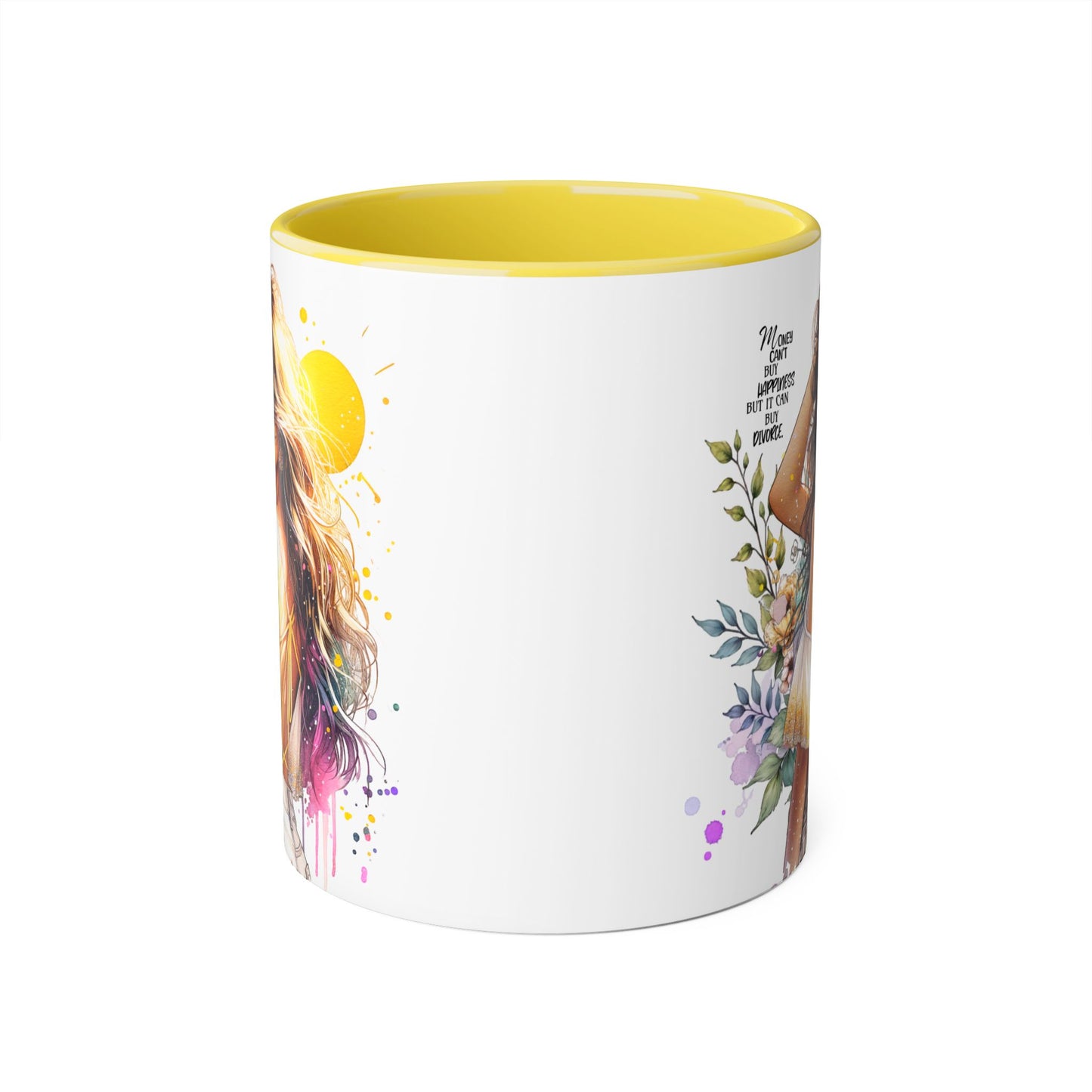 Money Can't Buy Happiness But It Can Buy Divorce Humoristic Artistic Accent Mugs, Ideal Gift for Mother's Day, Flower Lover, Cheerful Home Decor, Inspirational Drinkware, Unique Coffee Collection