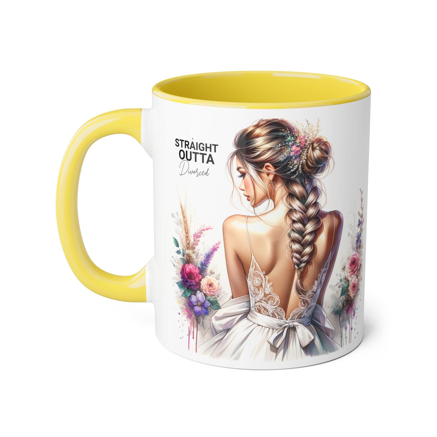 Straight Outta Divorced Humoristic Elegant Floral Accent Mug, Perfect Gift for Weddings, Bridesmaid, Coffee Lovers, Home Decor, Floral Mug, Art Mug