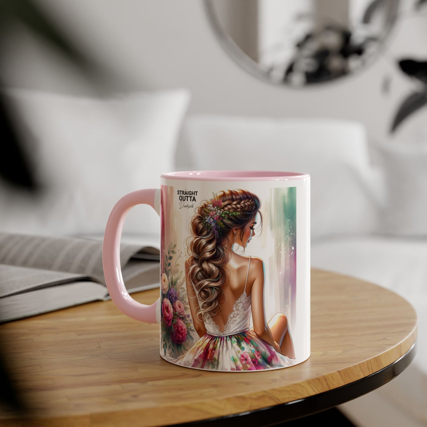 Straight Outta Divorced Humoristic Elegant Floral Accent Mug, Artistic Coffee Cup, Gift for Her, Home Decor, Tea Lover's Mug, Birthday Gift Idea, Wedding Favor