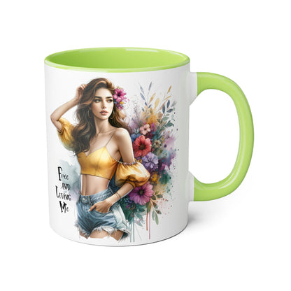Free and Loving Me Bohemian Floral Accent Mug, Women's Gift, Coffee Mug, Inspirational Coffee Cup, Tea Lover's Mug
