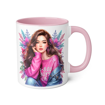 1-800-BOYS-LIE Chic Floral Accent Mug - Perfect Gift for Tea Lovers, Stylish Drinkware, Coffee Cup for Her, Women's Empowerment Decor, Trendy Floral Mug