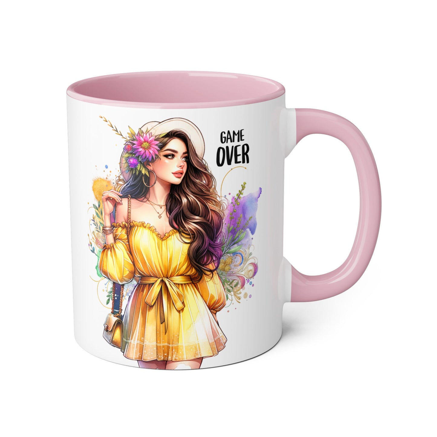 Colorful Game Over Accent Mug, 11oz Coffee Cup, Unique Art Gift, Fun Drinkware, Birthday, Celebration, Decorative Mug