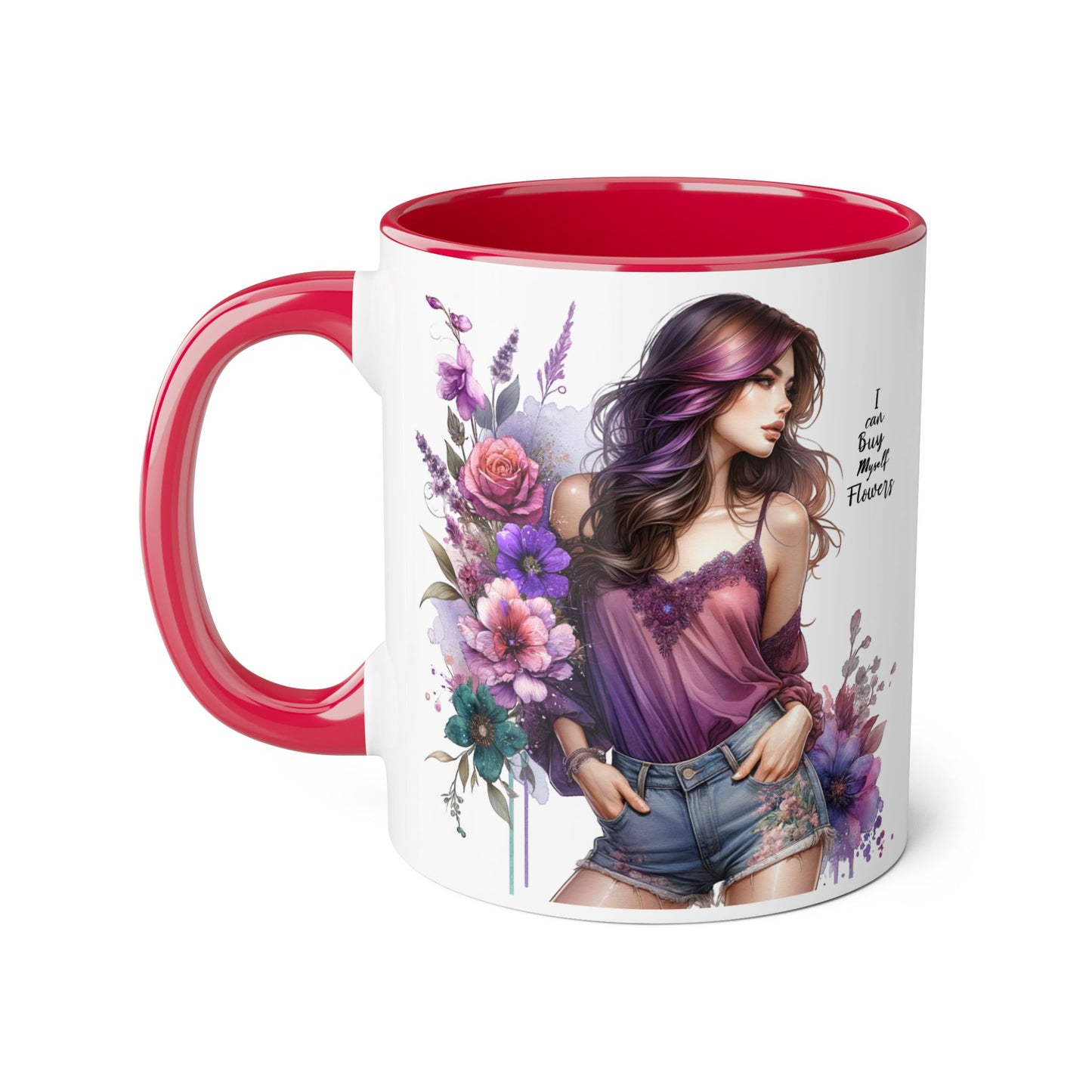 I Can Buy Myself Flowers Floral Art Accent Mug, 11oz Coffee Cup for Flower Lovers, Gift for Her, Boho Kitchen Decor, Unique Art Mug