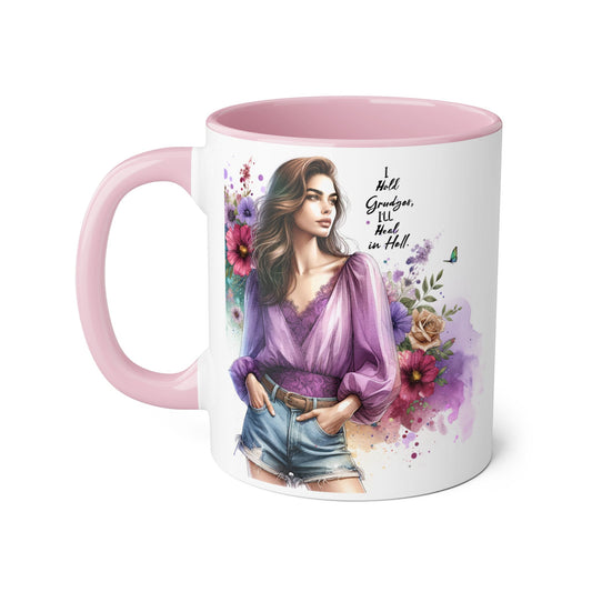 I Hold Grudges, I'll Heal in Hell Bohemian Floral Accent Mug - Perfect Gift for Coffee Lovers, Vintage Home Decor, Birthday, Mother's Day, Art Enthusiasts, Coffee Cup