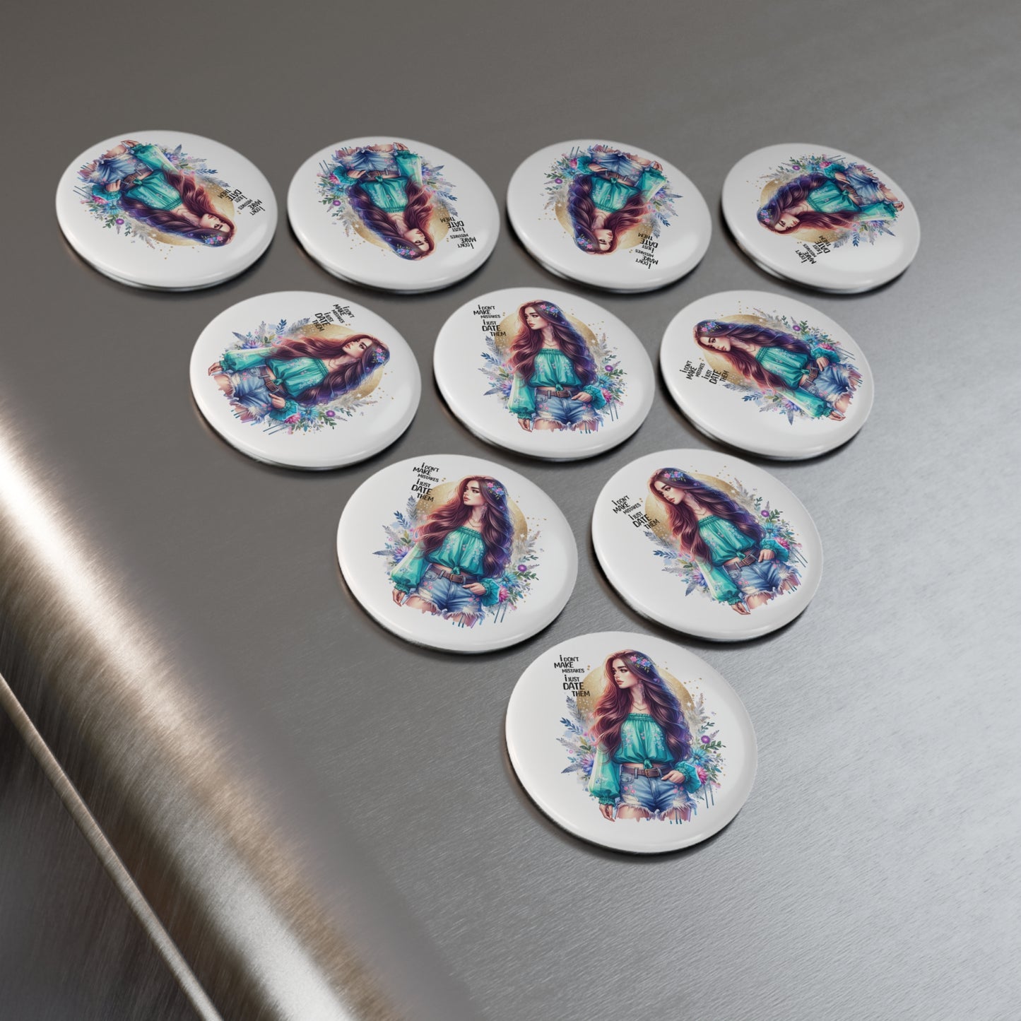 I Don't Make Mistakes, I Date Them Charming Button Magnet Set, Inspirational Gifts for Her, Floral Magnet Decor, Perfect for Home or Office