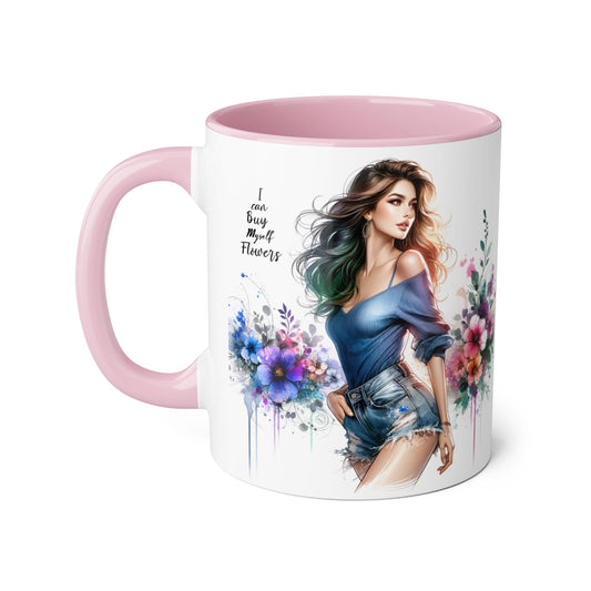 I Can Buy Myself Flowers Floral Twist Coffee Mug, Art Mug, Gift for Her, Creative Home Decor, Birthday Mug, Inspirational Drinkware, Busy with Flowers