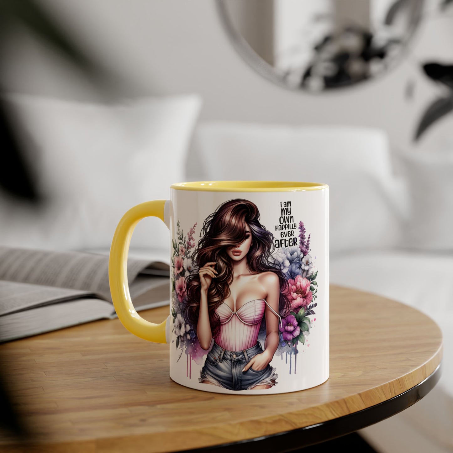 I Am My Own Happily Ever After Empowered Floral Accent Mug, Encouragement Gift for Women, Inspirational Coffee Cup, Self-Love Decor, Black Handle Mug