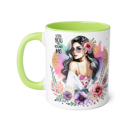 Lost You and Found Me Bohemian Floral Accent Mug, Inspirational Coffee Cup, Gift for Her, Self-Care Essentials, Unique Home Decor, Personalized Drinkware