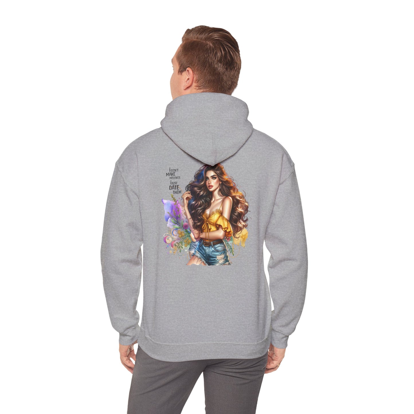 I Don`t  Make Mistakes, I Just Date Them Colorful Artistic Hooded Sweatshirt with Inspirational Quote, Cozy Unisex Pullover, Streetwear Fashion, Unique Gift Idea, Art Lover Apparel