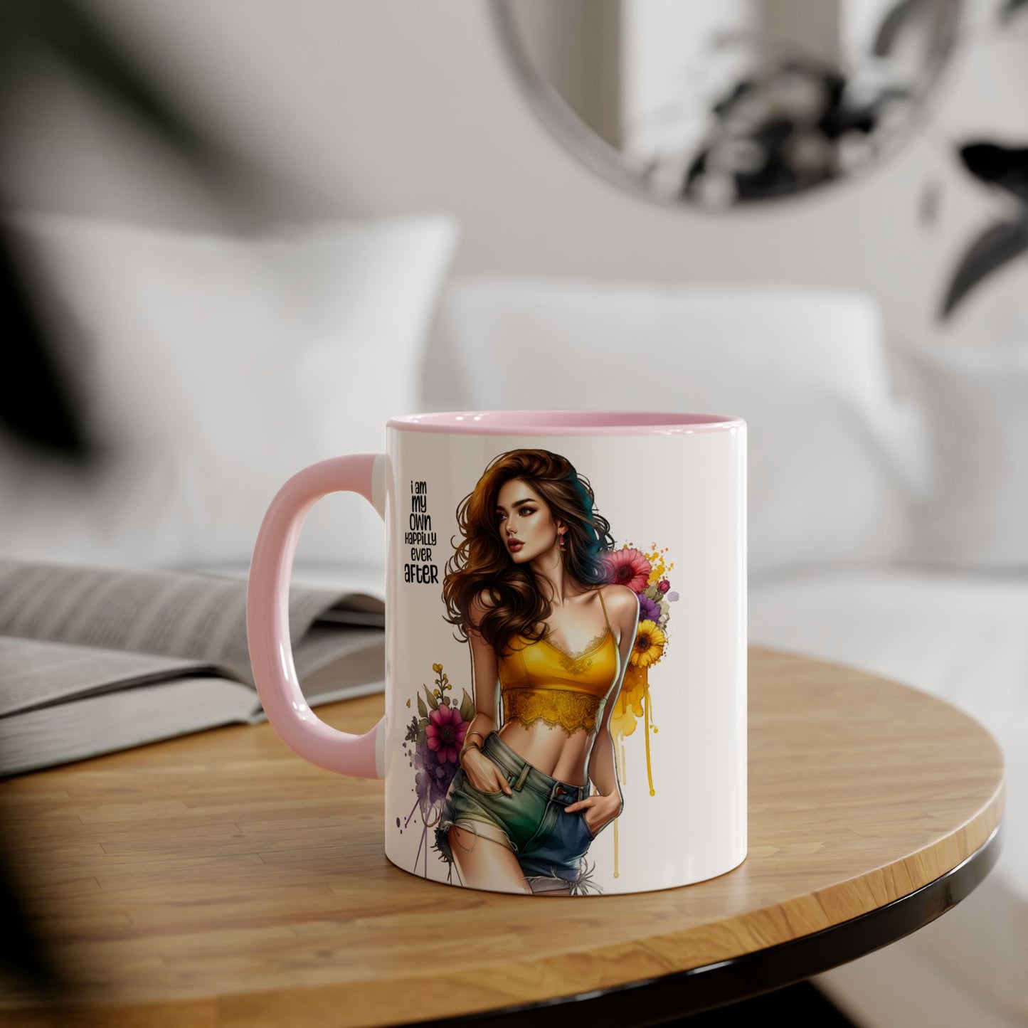 I Am My Own Happily Ever After Empowering Accent Mug, Inspirational Coffee Cup, Self-Love Gift, Vibrant Artwork Mug, Unique Floral Design, Cute Kitchen Decor