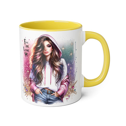 Stylish Accent Mug - 'Free and Loving Me' Coffee Cup, Perfect Gift for Coffee Lovers, Inspirational Drinkware, Cute Morning Mug