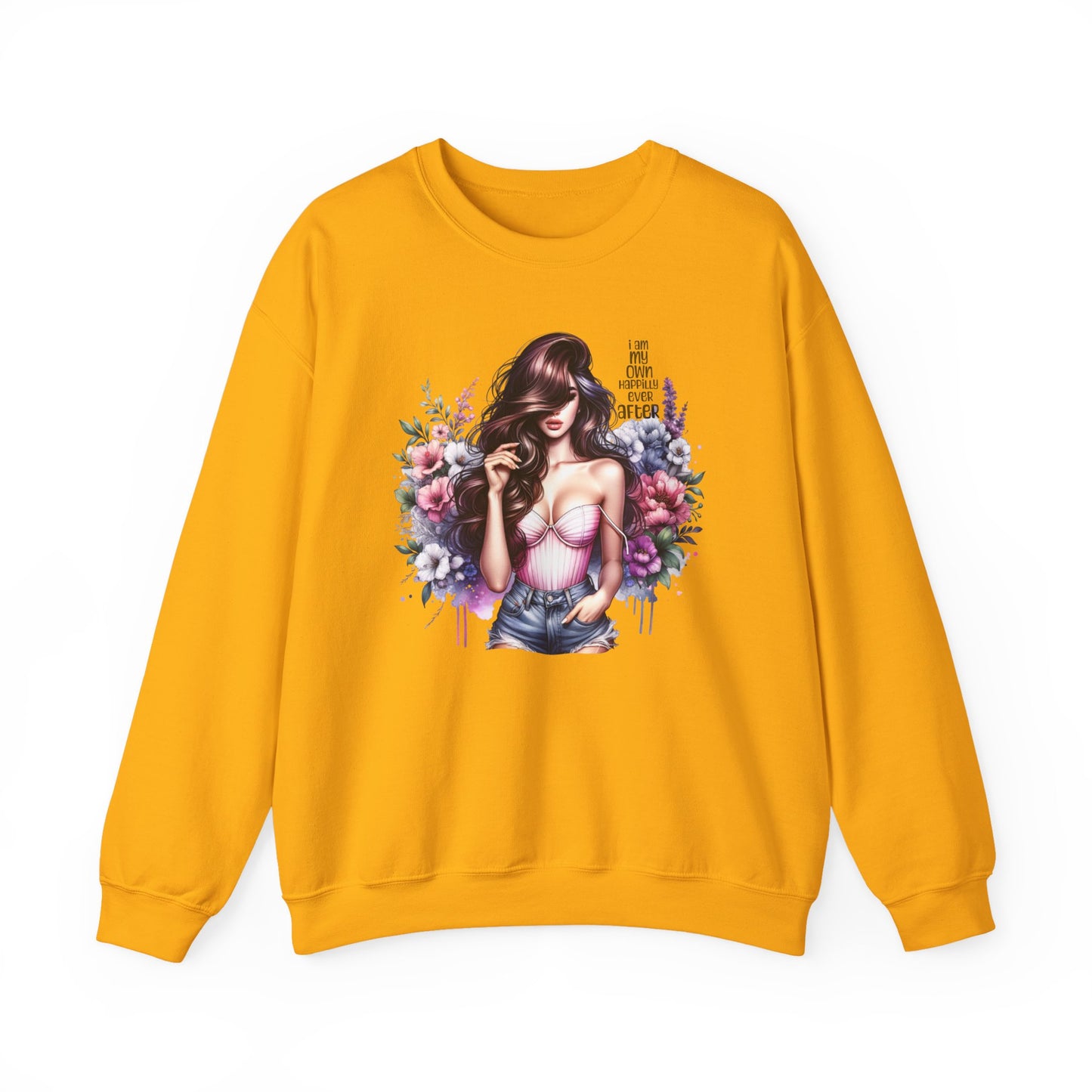 I Am My Own Happily Ever After  Floral Goddess Crewneck Sweatshirt, Cozy Women's Apparel, Boho Style, Gift for Her, Trendy Sweatshirt, Chic Layering Piece