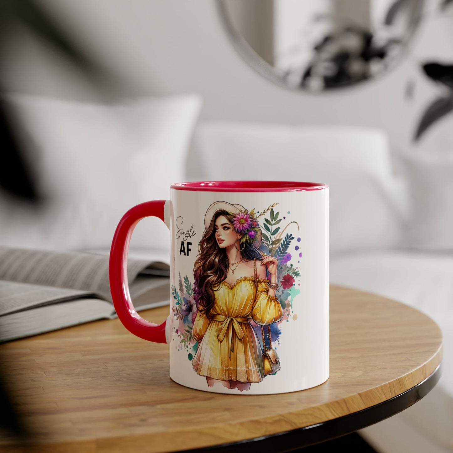 Single AF Floral Accent Mug - Perfect Gift for Singles, Cute Coffee Cup for Friends, Birthday or Self-Care Treat