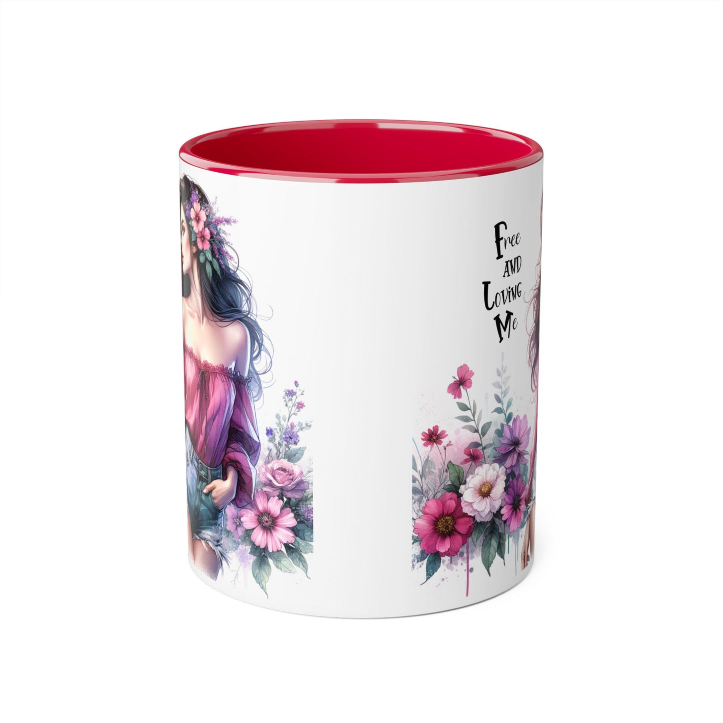 Floral Bohemian Accent Mug - Free and Loving Me Design, Coffee Cup Gift, Mother's Day Present, Home Decor, Art Drinkware