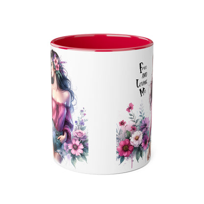 Floral Bohemian Accent Mug - Free and Loving Me Design, Coffee Cup Gift, Mother's Day Present, Home Decor, Art Drinkware