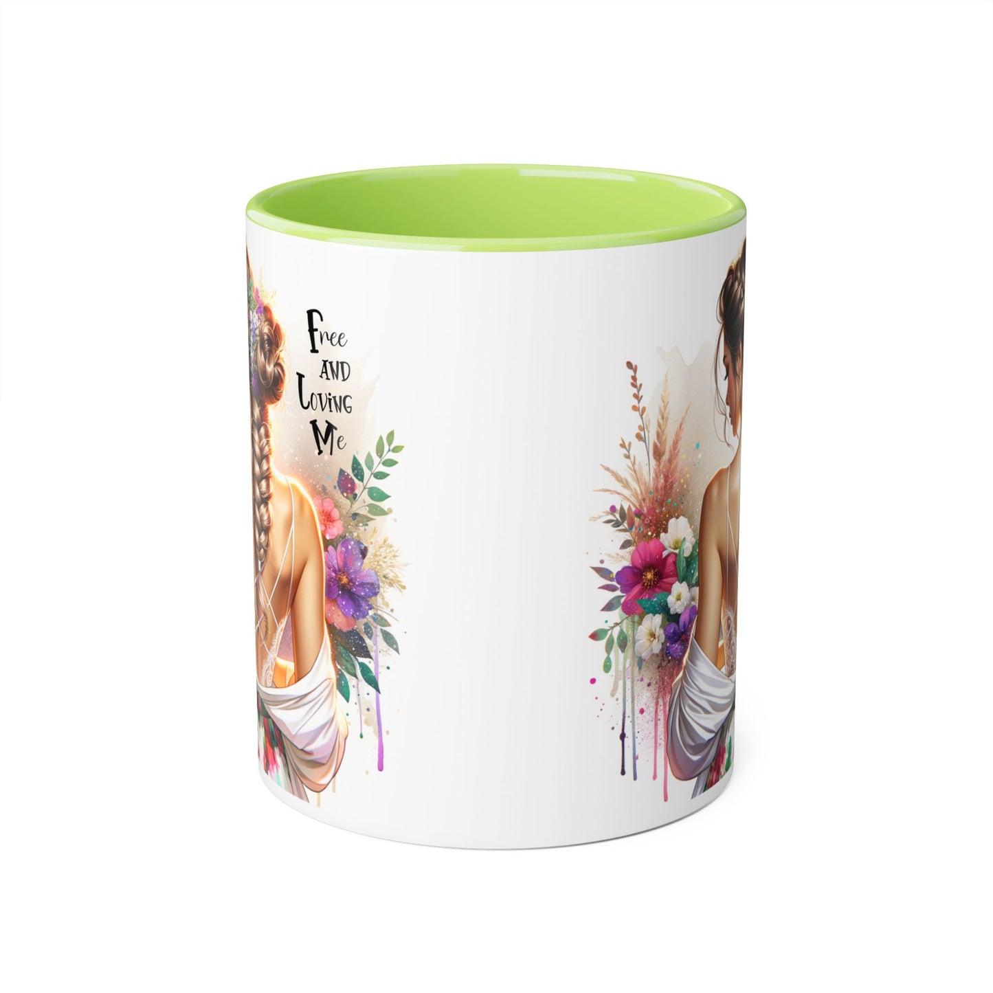 Bohemian Floral Accent Mug, Free and Loving Me Coffee Cup, Gifts for Her, Birthday, Inspirational Drinkware, Home Decor