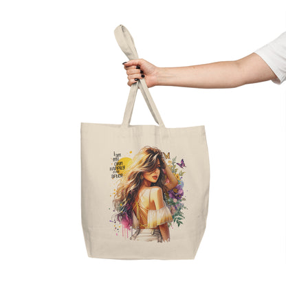 I Am My Own Happily Ever After Stylish Canvas Shopping Tote | Floral Art, Eco-Friendly Bag, Gift for Her, Quote Tote, Reusable Grocery Bag, Trendy Handbag