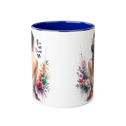 Floral Art Mug - 'Free and Loving Me', Coffee Cup, Gift for Her, Home Decor, Personalized Drinkware, Inspirational Mugs, Floral Design