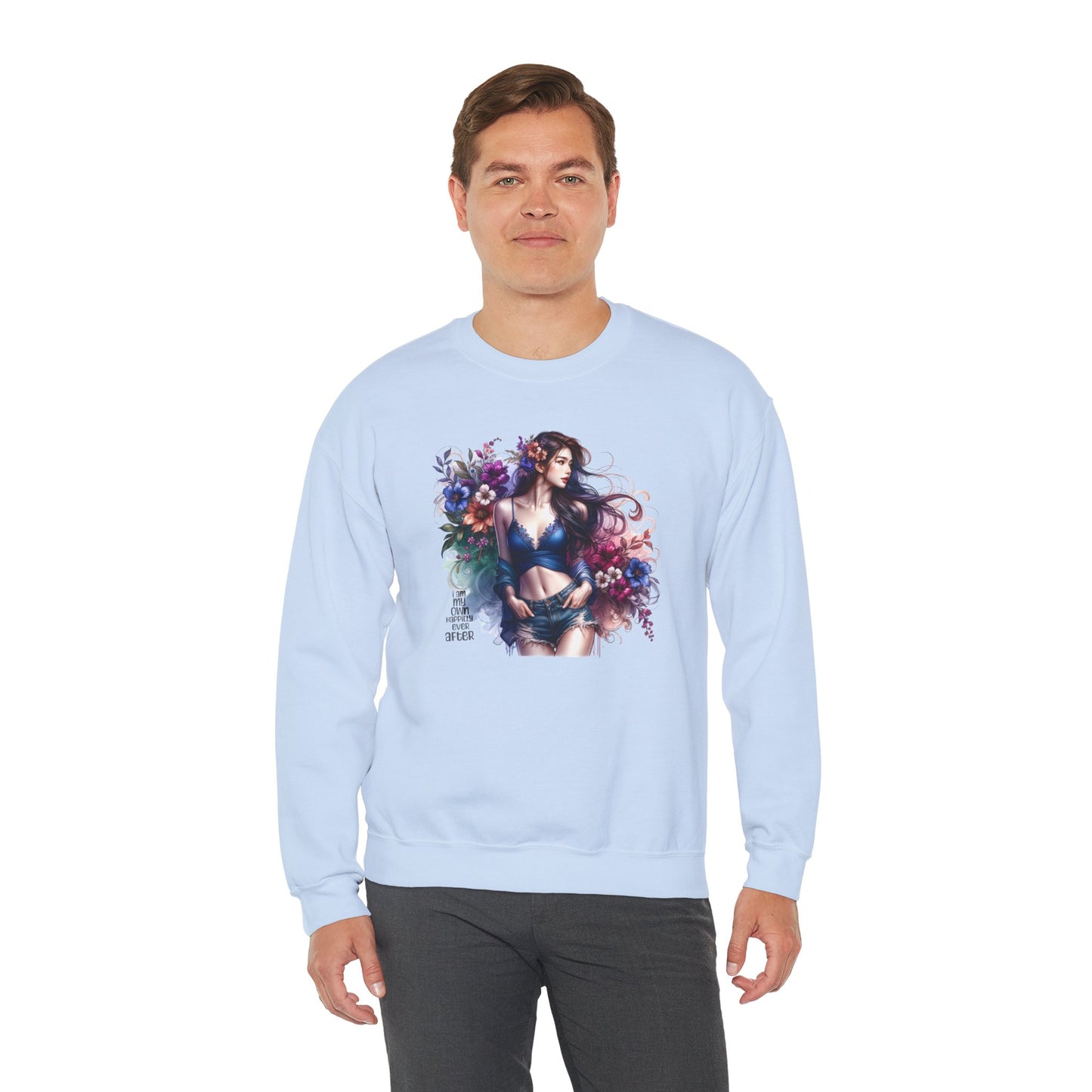 I Am My Own Happily Ever After  Floral Goddess Sweatshirt | Cozy Unisex Crewneck | Perfect Gift for Fall/Winter, Artistic Apparel, Wall Art Sweatshirt, Everyday Wear