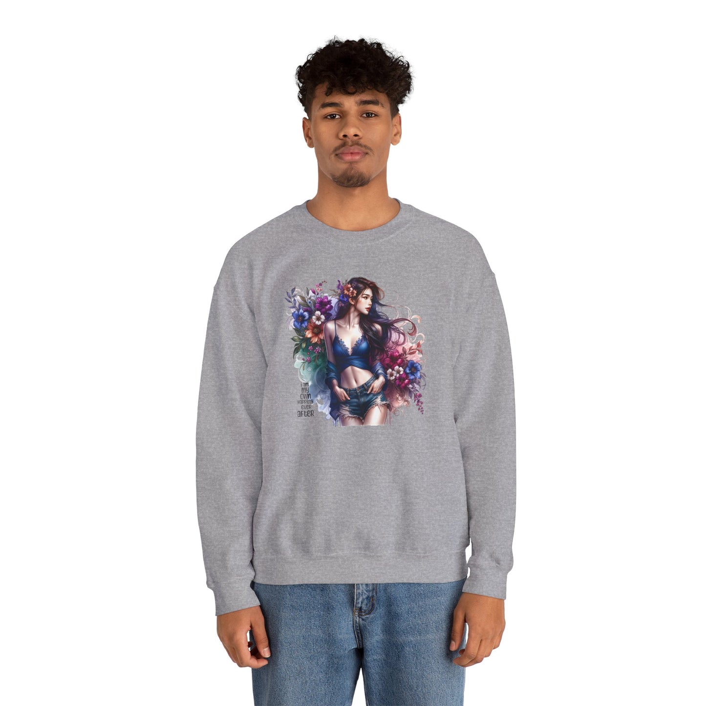 I Am My Own Happily Ever After  Floral Goddess Sweatshirt | Cozy Unisex Crewneck | Perfect Gift for Fall/Winter, Artistic Apparel, Wall Art Sweatshirt, Everyday Wear
